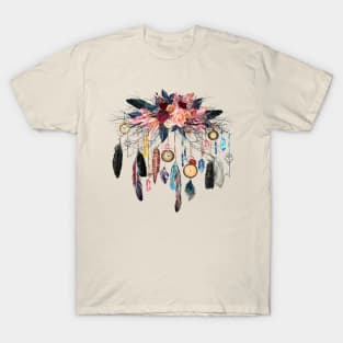 Time Flies Floral Feathered Crystal Spirit Gazer T-Shirt